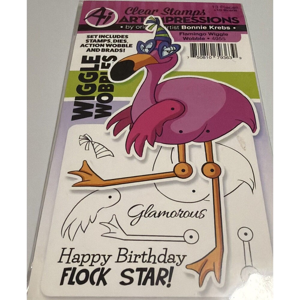 Art Impressions Flamingo Wiggle Wobble Stamp & Die Set 4955 NEW!